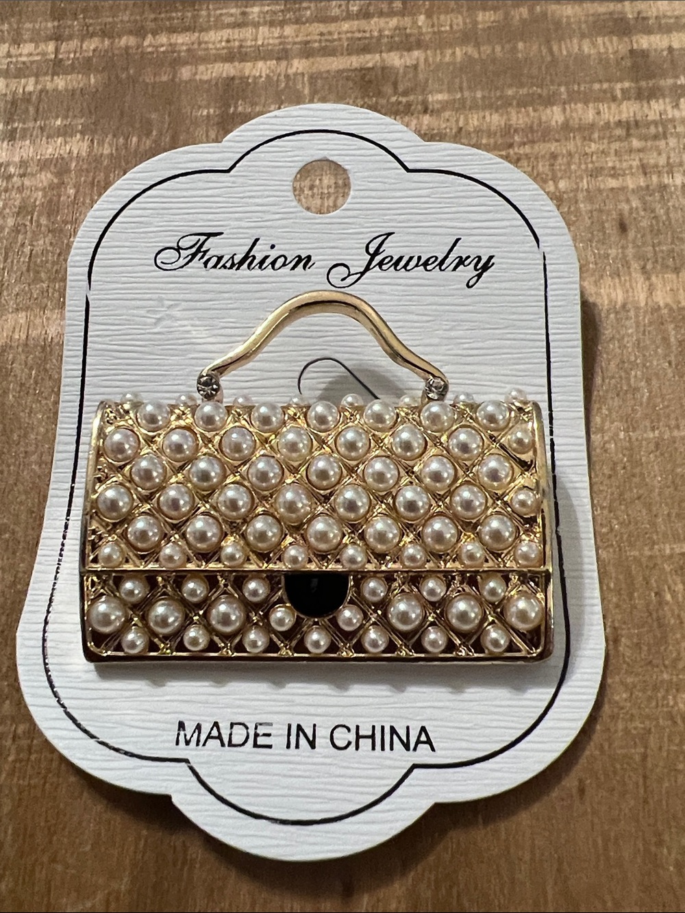 3/$18 Fashion Jewelry Gold Mini Bag Brooch with Pearl Accents Lot 300